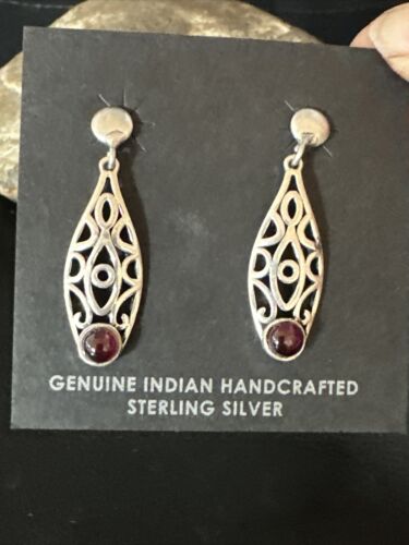 Navajo Burgundy Carnelian Dangle Earrings | Sterling Silver | Authentic Native American Handmade | 14926