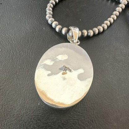 Navajo Blue Kingman Turquoise Pendant Necklace | Sterling Silver | 20" | Authentic Native American Handmade | 16675