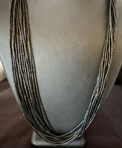 Black Onyx Heishi Tube Necklace | 10 Strand | 24" | Sterling Silver | 16067