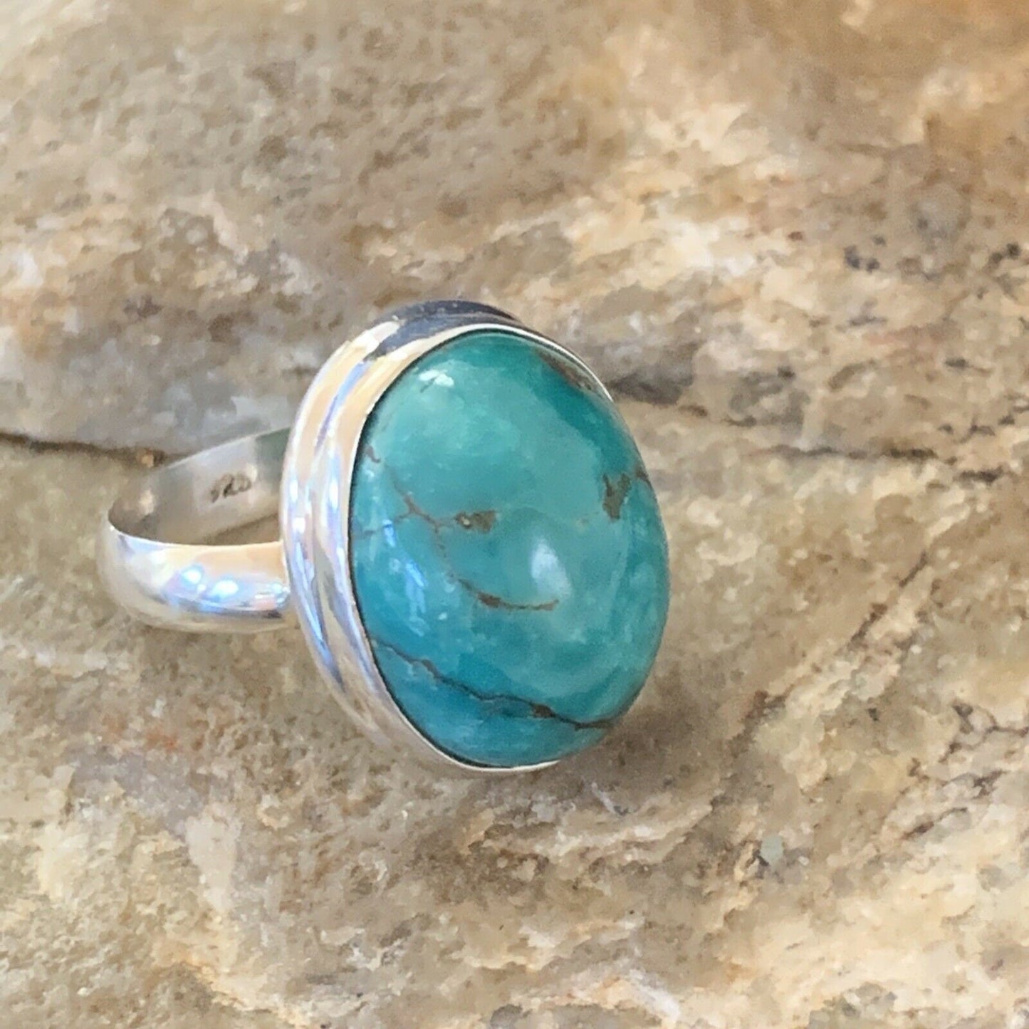 Navajo Spiderweb Blue Turquoise Ring | Sterling Silver | Sz 6 | Authentic Native American Handmade | 11429