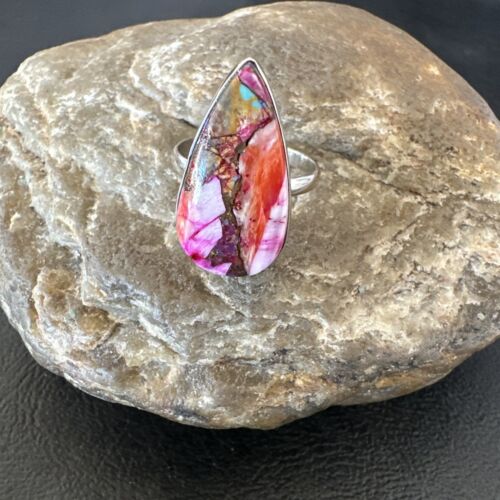 Navajo Turquoise Spiny Oyster Ring | Sterling Silver | Sz 8 | Authentic Native American Handmade | 16624