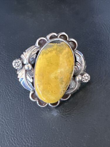 Navajo Yellow Bumble Bee Jasper Ring | Sterling Silver | Sz 9 | Authentic Native American Handmade | 14942