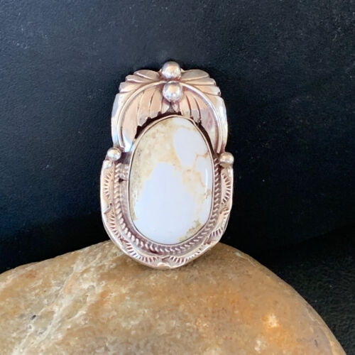 Navajo White Buffalo Turquoise Ring | Sterling Silver | Sz 8 | Authentic Native American Handmade | 01961