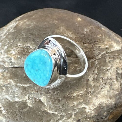 Navajo Blue Kingman Turquoise Ring | Sterling Silver | Sz 10 | Authentic Native American Handmade | 16581