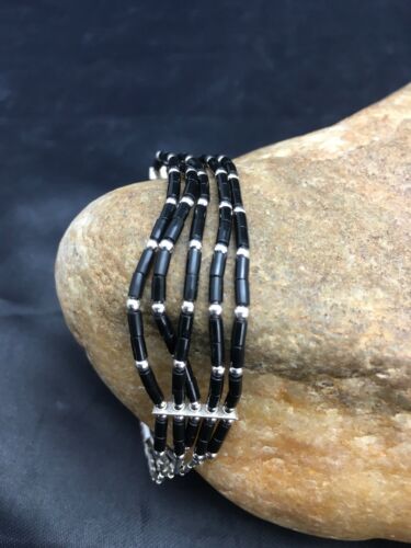 Southwestern Black Onyx Heishi Bracelet | Sterling Silver | 5-Strand | 7" | 2932