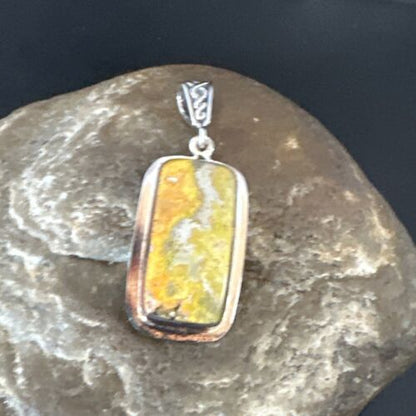 Navajo Bumblebee Jasper Pendant Necklace | Sterling Silver | Authentic Native American Handmade | 15964