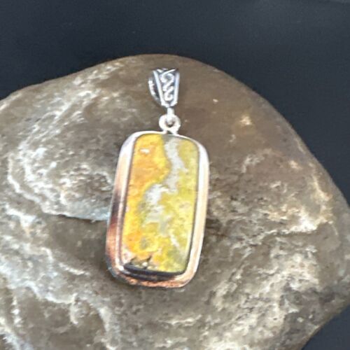 Navajo Bumblebee Jasper Pendant Necklace | Sterling Silver | Authentic Native American Handmade | 15964