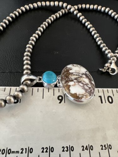 Navajo Wild Horse | Blue Kingman Turquoise Necklace | Sterling Silver | Authentic Native American Handmade | 17309