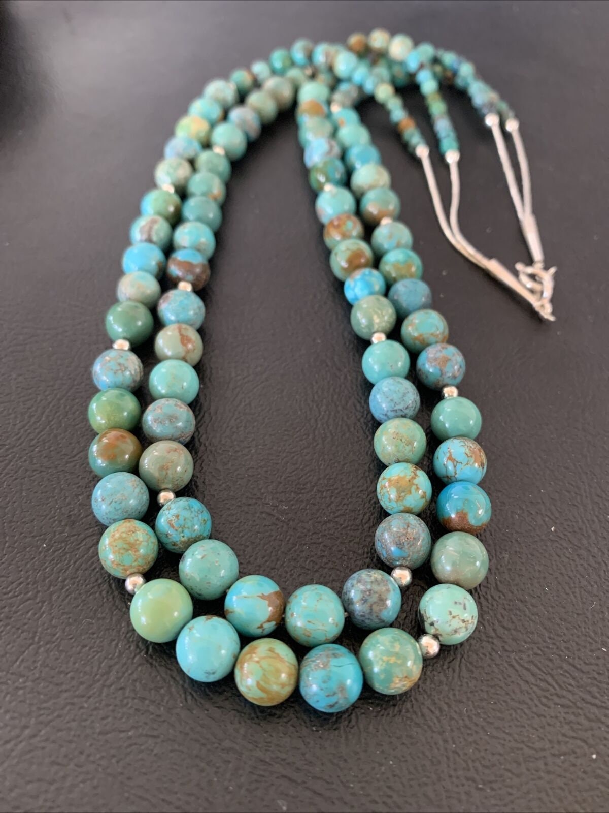 Navajo Blue Green Turquoise Heishi Bead Necklace Pendant | Sterling Silver | Authentic Native American Handmade | 02022