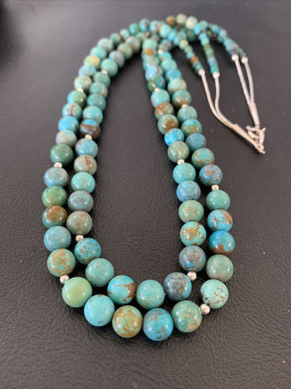 Navajo Blue Green Turquoise Heishi Bead Necklace Pendant | Sterling Silver | Authentic Native American Handmade | 02022