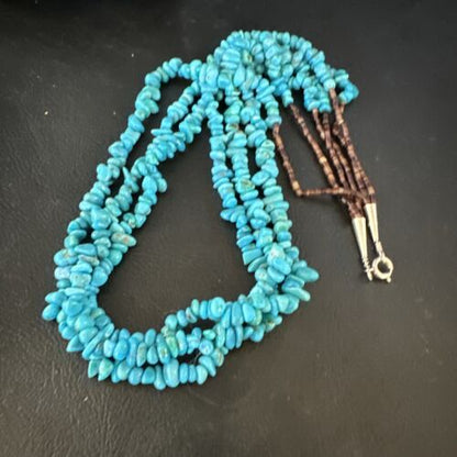 Blue Kingman Nugget Turquoise Necklace | 3-Strand Navajo Sterling Silver | 20" | 15340