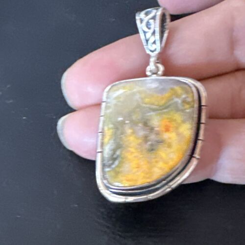 Navajo Bumblebee Jasper Pendant Necklace | Sterling Silver | Authentic Native American Handmade | 15963