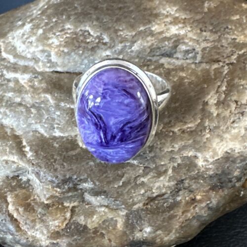 Women's Purple Charoite Navajo Oval Ring | Sterling Silver | Sz 7 | Authentic Native American Handmade | 16051