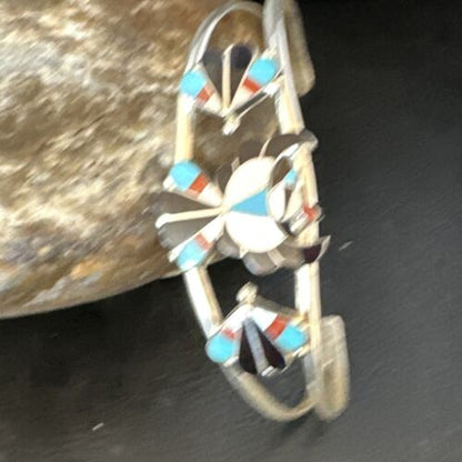 Zuni Thunderbird Bracelet | Sterling Silver Multi-Stone Inlay | Turquoise | Authentic Native American Jewelry | 15056