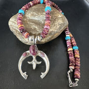Navajo Purple Spiny Oyster Turquoise Naja Pendant Necklace | Sterling Silver | Native American Handmade | 15263