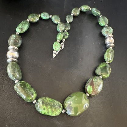 Navajo Green Turquoise Chunky Necklace | Sterling Silver | 23" | Authentic Native American Handmade | 15204