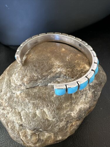 Navajo Sleeping Beauty Kingman Turquoise Cuff Bracelet | Sterling Silver | Authentic Native American Handmade | 16898