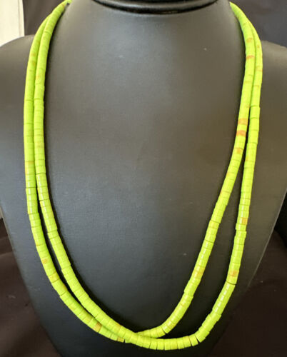 Navajo Green Gaspeite Stabilized Necklace | Sterling Silver | 22" | Authentic Native American Handmade | 16467
