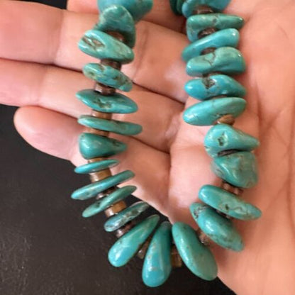Navajo Blue Kingman Nugget Turquoise Necklace | Sterling Silver | 26" | Authentic Native American Handmade | 15289