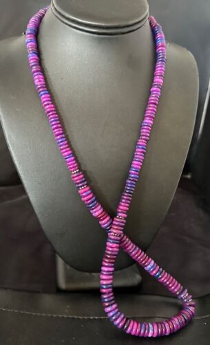 Navajo Pearls Purple Sugilite Pendant Necklace | Sterling Silver Beads | 29" | Authentic Native American Handmade | 16947