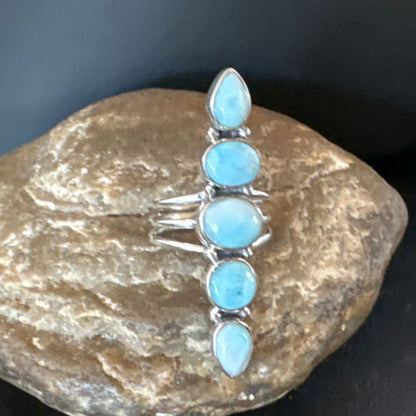 Navajo Blue Larimar Cluster Ring | Authentic Native American Sterling Silver | Multi-Stone | Sz 9.5 | 15938