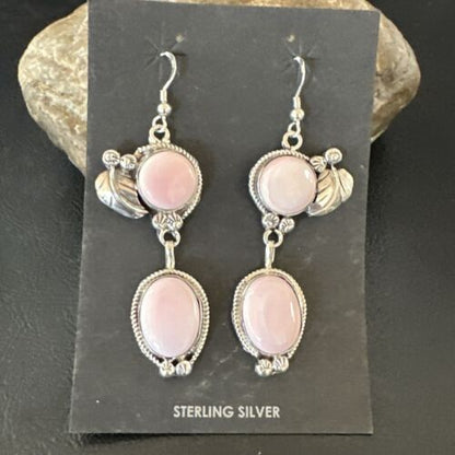 Navajo Pink Conch Shell Dangle Earrings | Sterling Silver | Authentic Native American Handmade | 17197 - Masha USA
