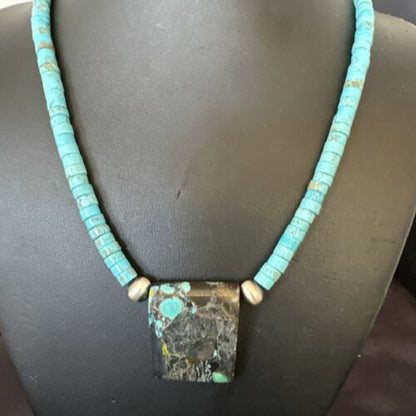 Navajo SpiderWeb Turquoise Heishi Pearls Necklace | Sterling Silver | 20" | Authentic Native American Handmade | 17091