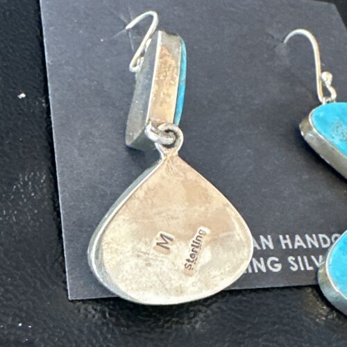 Navajo Blue Kingman Turquoise Dangle Earrings | Sterling Silver | Authentic Native American Handmade | 15101