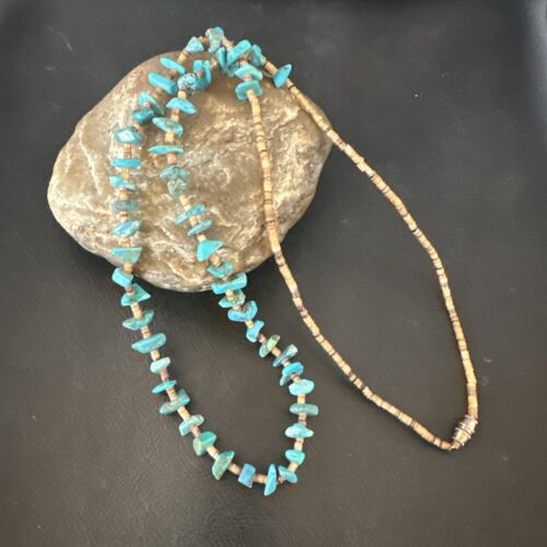 Navajo Kingman Turquoise Shell Necklace | Sterling Silver | 28" | Authentic Native American Handmade | 17400