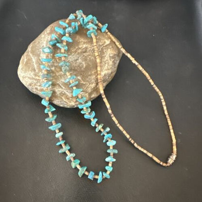Navajo Kingman Turquoise Shell Necklace | Sterling Silver | 28" | Authentic Native American Handmade | 17400