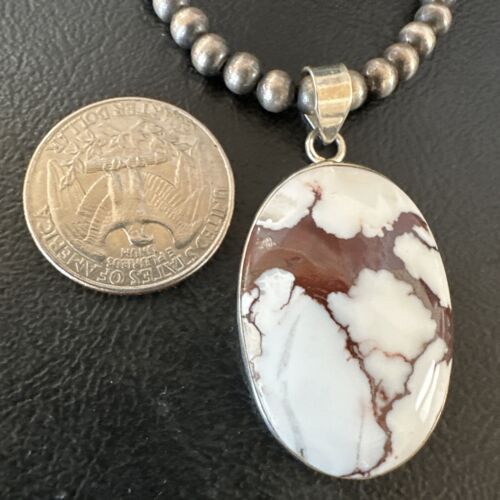 Navajo Wild Horse Turquoise Pendant | Sterling Silver Necklace with Pearls | Authentic Native American Handmade | 15717