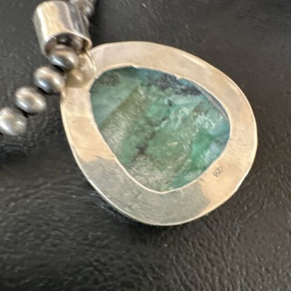 Men's Navajo Blue Spiderweb Turquoise Pendant Necklace | Sterling Silver | Authentic Native American Handmade | 16201