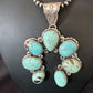 Navajo Blue Turquoise #8 Squash Blossom Naja Pendant Necklace | Sterling Silver | Authentic Native American Handmade | 16907