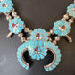 Zuni Turquoise Squash Blossom Necklace with Naja Earrings | Sterling Silver | Native American Handmade | 16167
