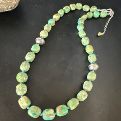 Navajo Blue Green Turquoise Necklace | Sterling Silver | 20" | Authentic Native American Handmade | 15253