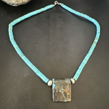 Navajo Spiderweb Turquoise Heishi Pearls Necklace | Sterling Silver | 20" | Authentic Native American Handmade | 16864