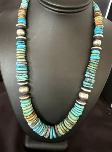 Blue-Green Turquoise Necklace | Navajo Sterling Silver | Authentic Native American Handmade | 21" | 16960