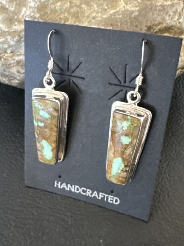 Navajo Blue Boulder Turquoise Dangle Earrings | Sterling Silver | Authentic Native American Handmade | 16506 - Masha USA