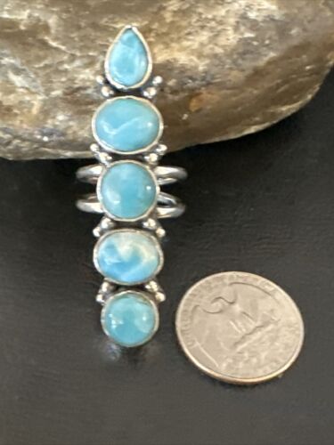 Navajo Blue Larimar Multi-Stone Ring | Authentic Native American Sterling Silver | Multi-Stone | Sz 6.5 | 15981