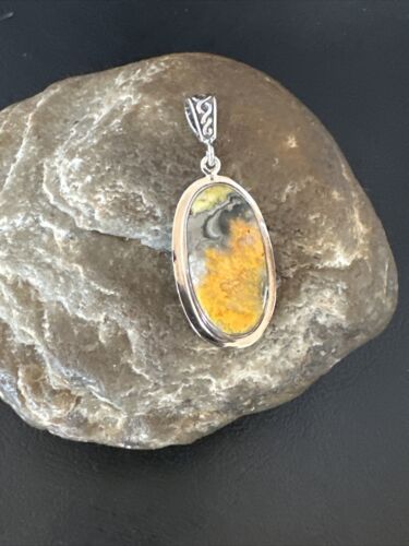 Navajo Bumblebee Jasper Pendant Necklace | Sterling Silver | Authentic Native American Handmade | 15961