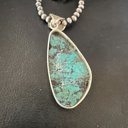 Men's Navajo Blue Spiderweb Turquoise Pendant Necklace | Sterling Silver | Authentic Native American Handmade | 16206
