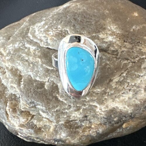 Navajo Blue Kingman Turquoise Ring | Sterling Silver | Sz 8 | Authentic Native American Handmade | 16588
