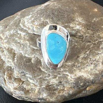 Navajo Blue Kingman Turquoise Ring | Sterling Silver | Sz 8 | Authentic Native American Handmade | 16588
