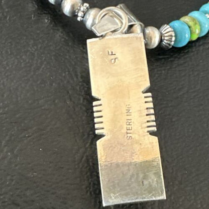 Navajo Green Gaspeite Turquoise Inlay Pendant Necklace | Sterling Silver | Authentic Native American Handmade | 16013