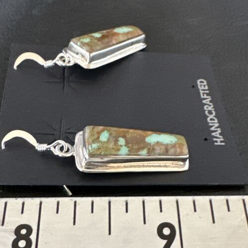 Navajo Blue Boulder Turquoise Dangle Earrings | Sterling Silver | Authentic Native American Handmade | 16506 - Masha USA