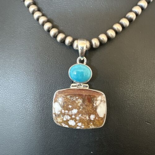 Men's Wild Horse Blue Kingman Turquoise Necklace | Sterling Silver SW Pendant | 17325