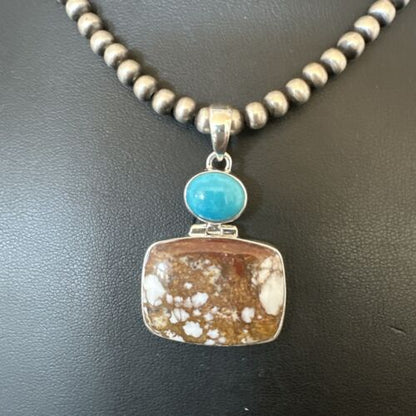 Men's Wild Horse Blue Kingman Turquoise Necklace | Sterling Silver SW Pendant | 17325