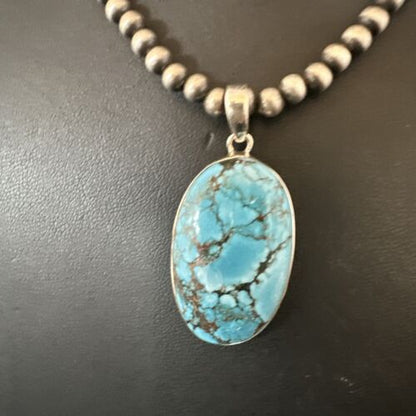 Navajo Blue Spiderweb Turquoise Pendant Necklace | Sterling Silver | Authentic Native American Handmade | 17014