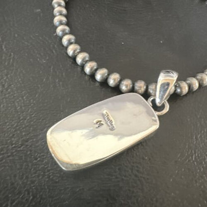 Navajo Blue Kingman Turquoise Pendant Necklace | Sterling Silver | 20" | Authentic Native American Handmade | 16700