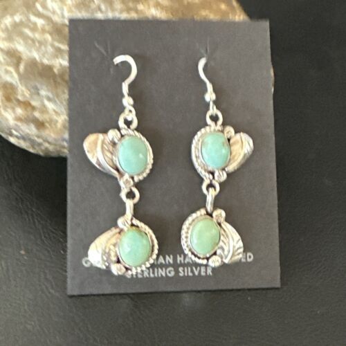 Navajo Blue Turquoise Dangle Earrings | Sterling Silver | 1.5" | Authentic Native American Handmade | 17384